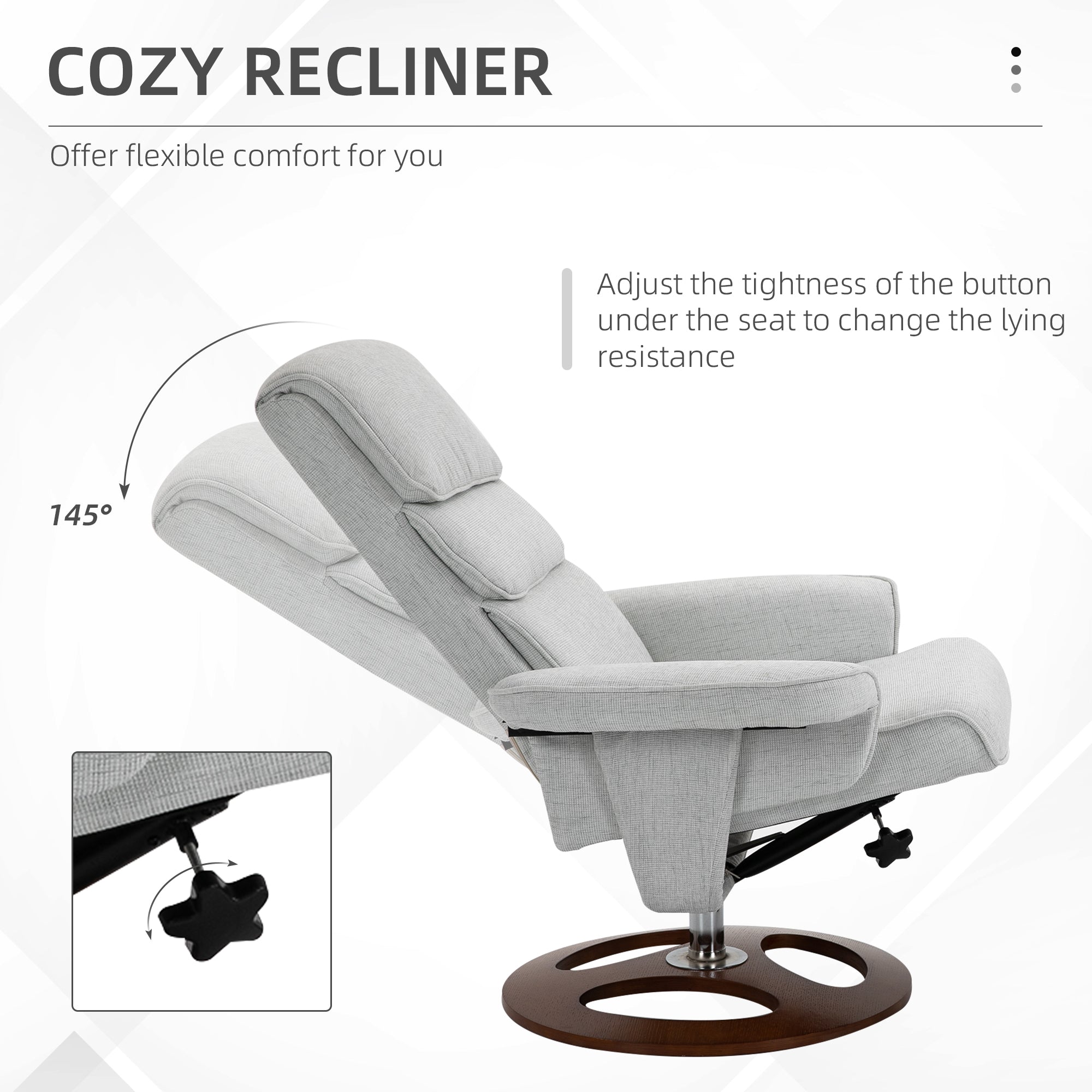 HOMCOM Recliner Chair Ottoman Set 360\'c2\'b0 Swivel Sofa Stool Modern Soft Thick Padding Wood Base Grey 