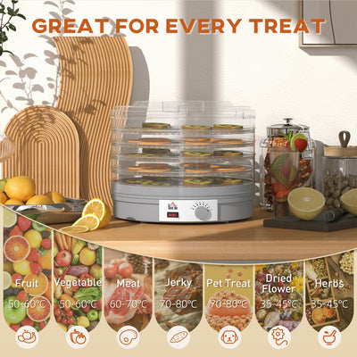 HOMCOM 5 Tier Food Dehydrator, 245W Food Dryer Machine with Adjustable Temperature Control for Drying Fruit, Meat, Vegetable, Jerky and Pet Treat, Grey 