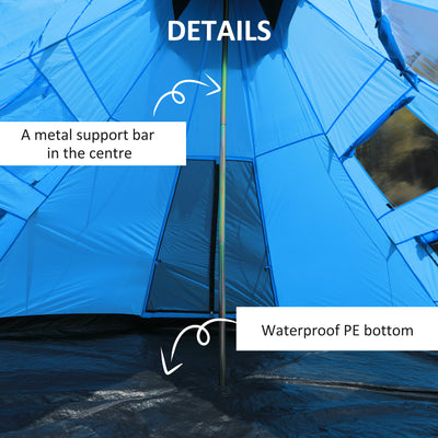 Outsunny 6 Men Tipi Tent, Camping Tent, Teepee Family Tent with Mesh Windows, Sewn-in Tent Floor, Two Doors and Carry Bag, Easy Set Up, for Hiking Picnics Outdoor Night, Blue 