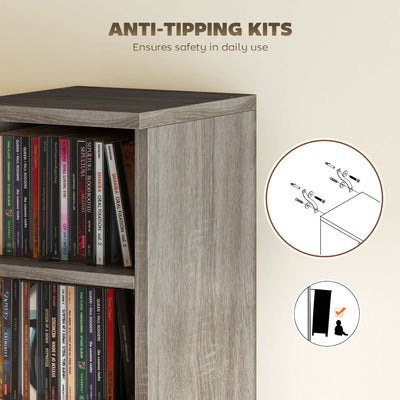 HOMCOM Set of 2 CD Media Display Shelf Unit Tower Rack with Adjustable Shelves, Distressed Grey 