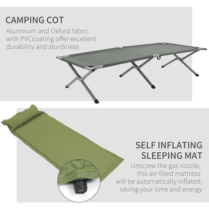 Outsunny Folding Camping Tent Cot, Portable Tent Shelter Combo with Self-Inflating Air Mattress Carry Bag for 1 Person 