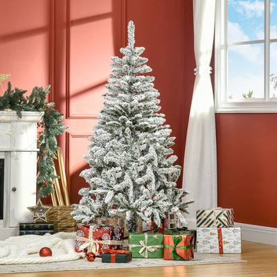 HOMCOM 5 Ft Snow Flocked Artificial Christmas Tree Xmas Pine Tree with Realistic Branches, Auto Open and Steel Base, Green 