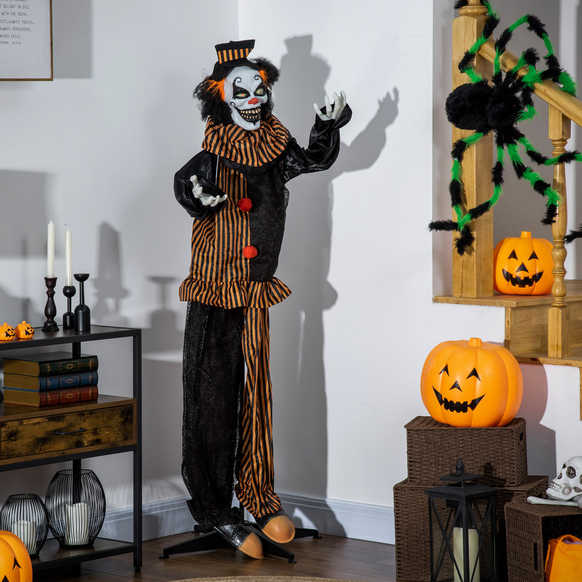 Outsunny 67 Inch Life Size Outdoor Halloween Decorations Talking Circus Clown, Animated Prop Animatronic Decor with Light Up Eyes, Laughter 