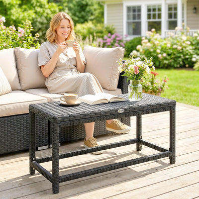 Outsunny Outdoor Coffee Table Side Table with Rectangular Frame for Patio, Balcony, Black 
