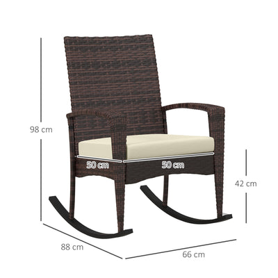 Outsunny Outdoor PE Rattan Rocking Chair Set of 2, Garden Rocking Chair Set with Armrest and Cushion, Brown 