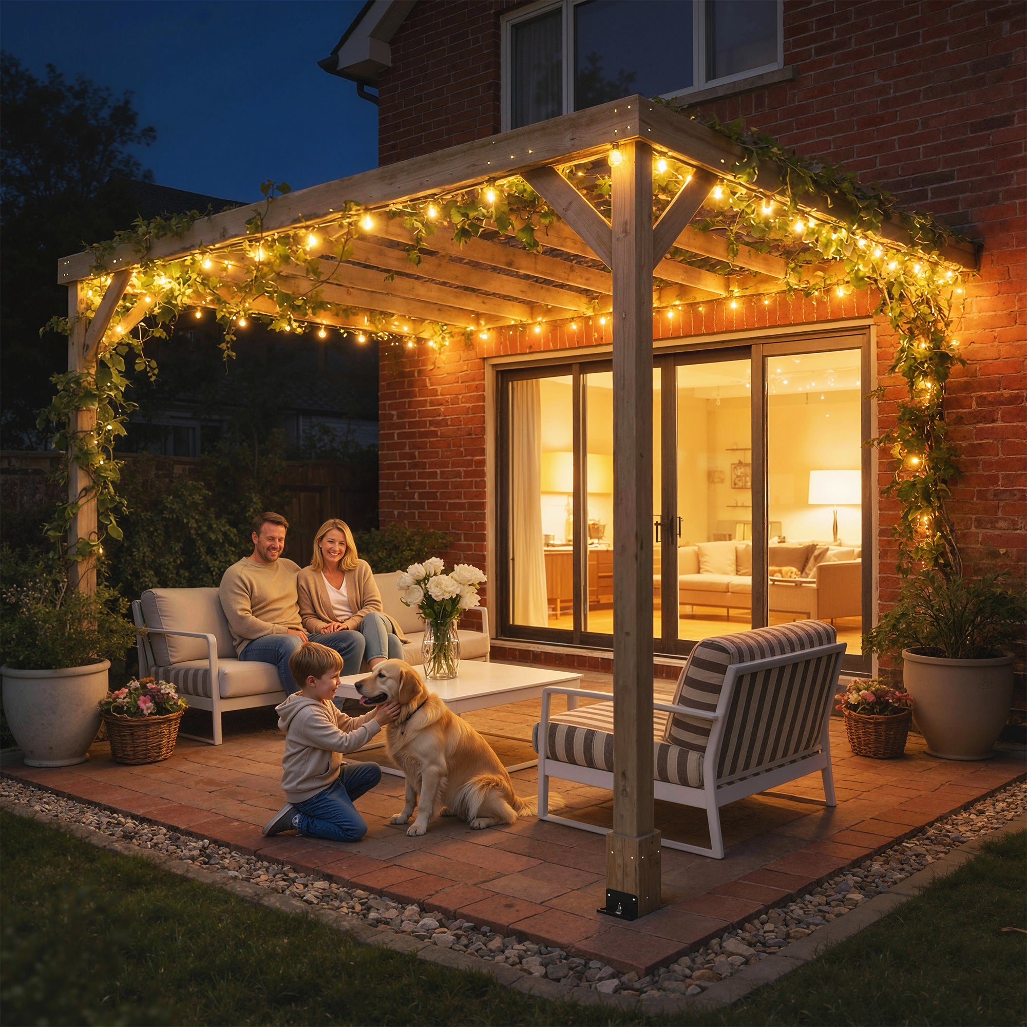 Outsunny Lean-To Wooden Pergola Kit, Decorative Garden Gazebo with Stable Structure and Concrete Anchors, 3 x 3 m, Light Brown 