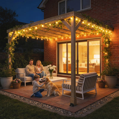 Outsunny Lean-To Wooden Pergola Kit, Decorative Garden Gazebo with Stable Structure and Concrete Anchors, 3 x 3 m, Light Brown 