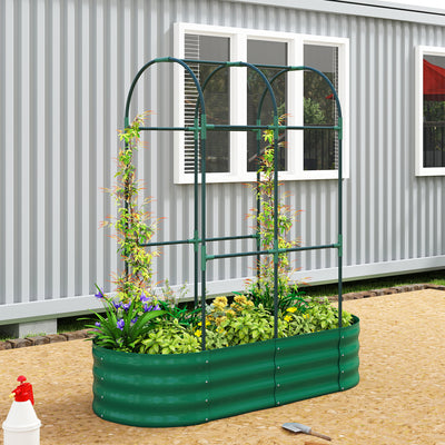 Outsunny Galvanised Raised Garden Bed with Arched Trellis, 4 x 2 x 4.6ft Metal Raised Bed for Garden with Open Bottom, Green 