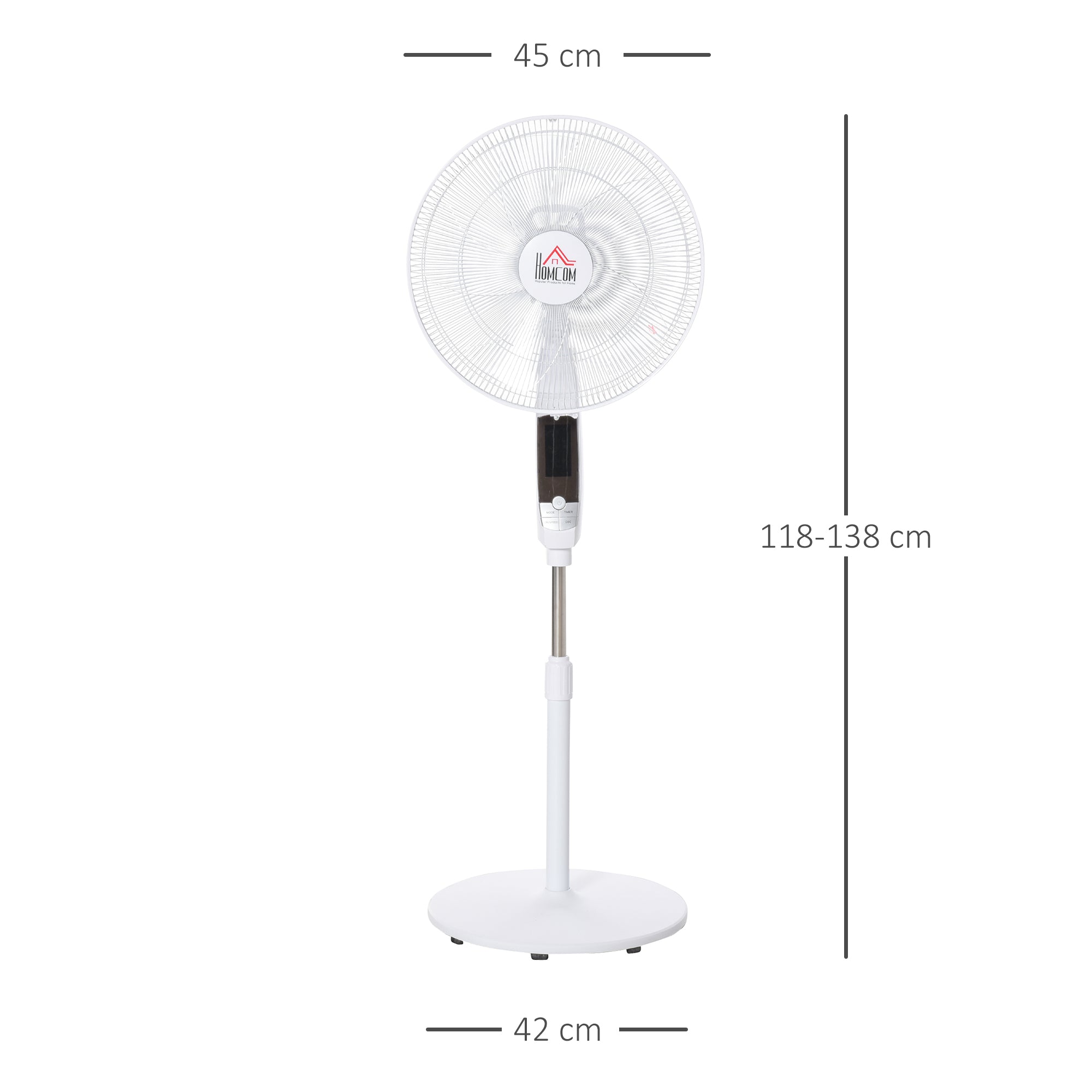 HOMCOM 16'' Pedestal Stand Fan, 3 Speed 3 Mode, 85° Oscillation, LED Panel, 3M Remote Controller, Height Adjustable for Living Room, Bedroom, Garage, Office, Black and White 