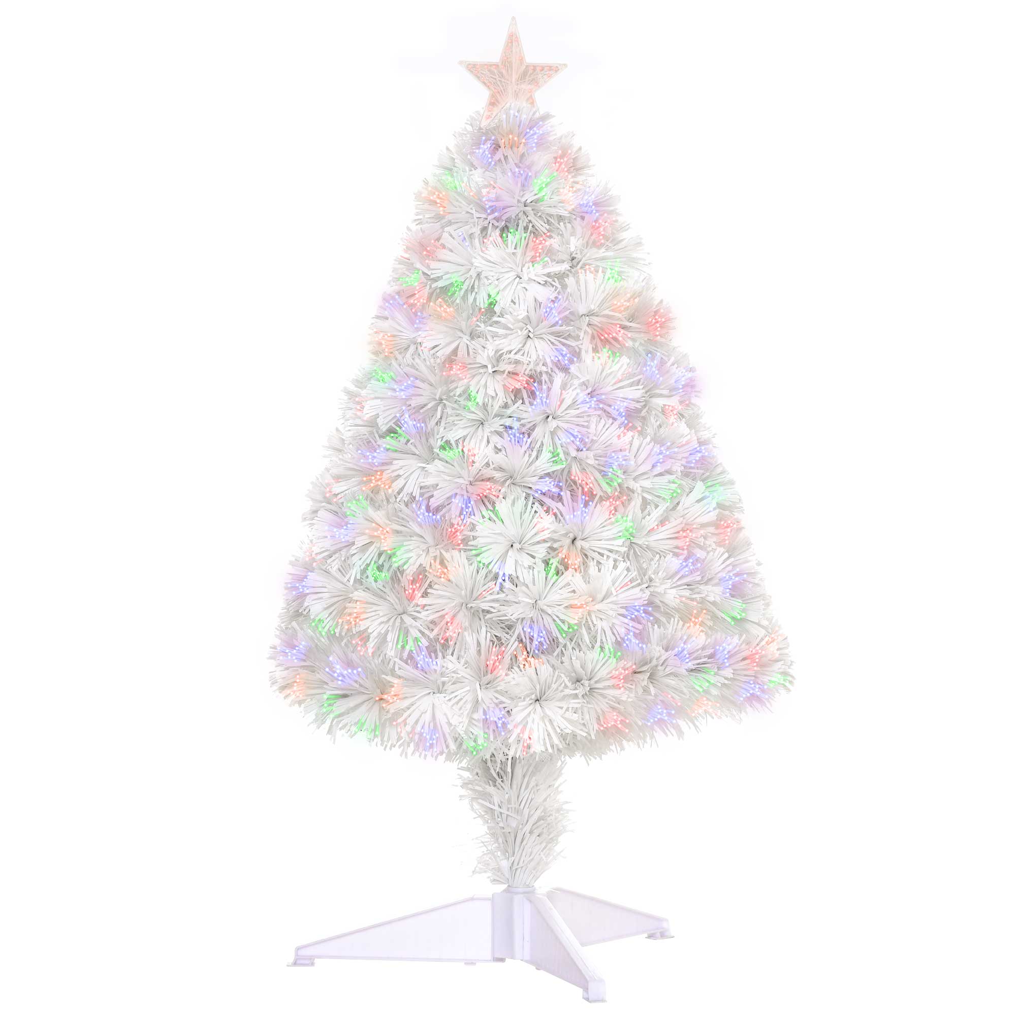 HOMCOM 2.5FT Prelit Artificial Tabletop Christmas Tree with Fibre Optics Holiday Home Xmas Decoration for Table and Desk, White 