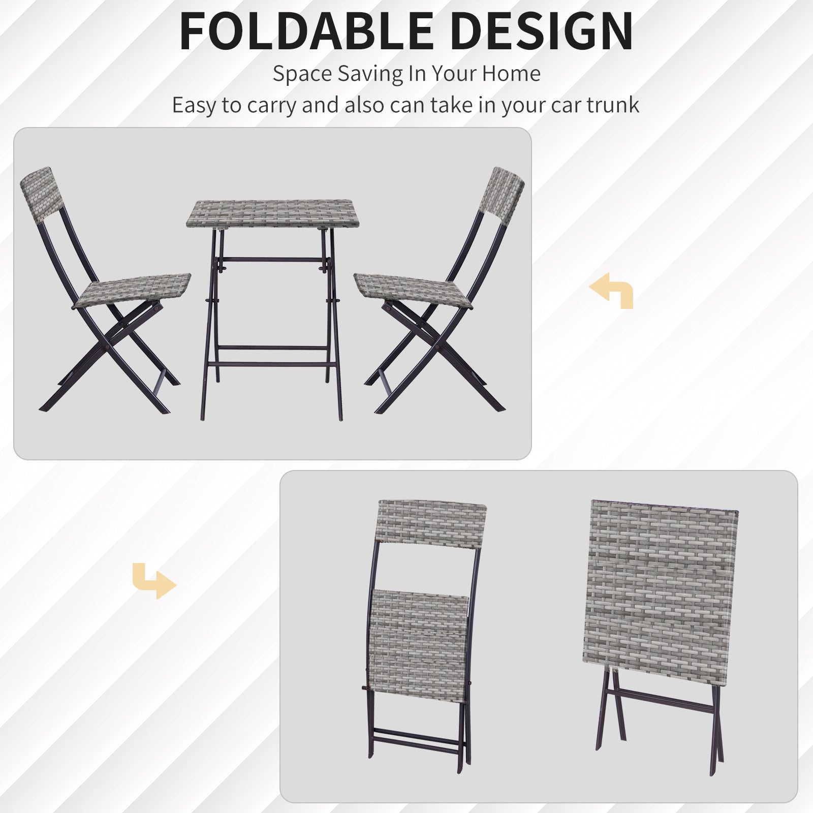 Outsunny 2-Seater Chair Bistro Set Garden Patio Table & Chair Black Rattan Furniture Grey 