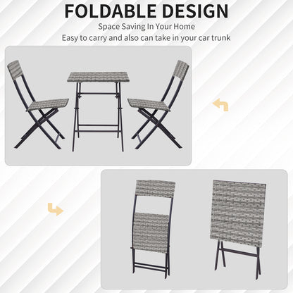Outsunny 2-Seater Chair Bistro Set Garden Patio Table & Chair Black Rattan Furniture Grey 
