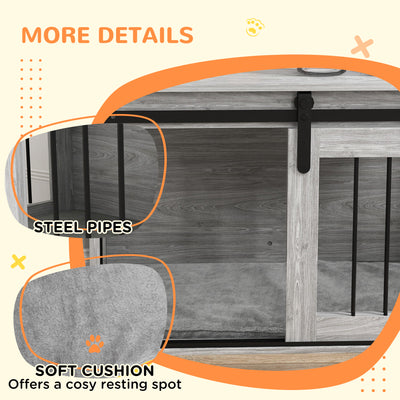 PawHut 80cm Dog Crate Furniture with Removable Cushion for Large Dogs- Grey 