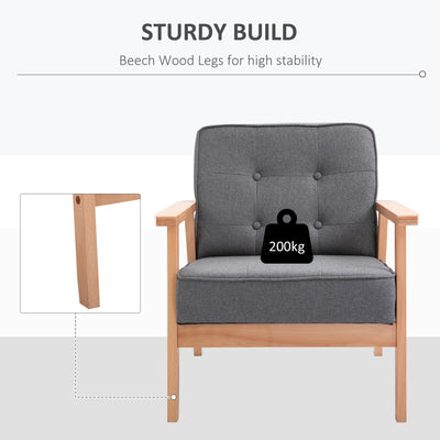 HOMCOM Armchair, Linen Fabric Accent Chair, Occasional Chair with Beech Wood Frame for Living Room, Reception, Bedroom, Balcony, Set of 2, Grey and Natural 
