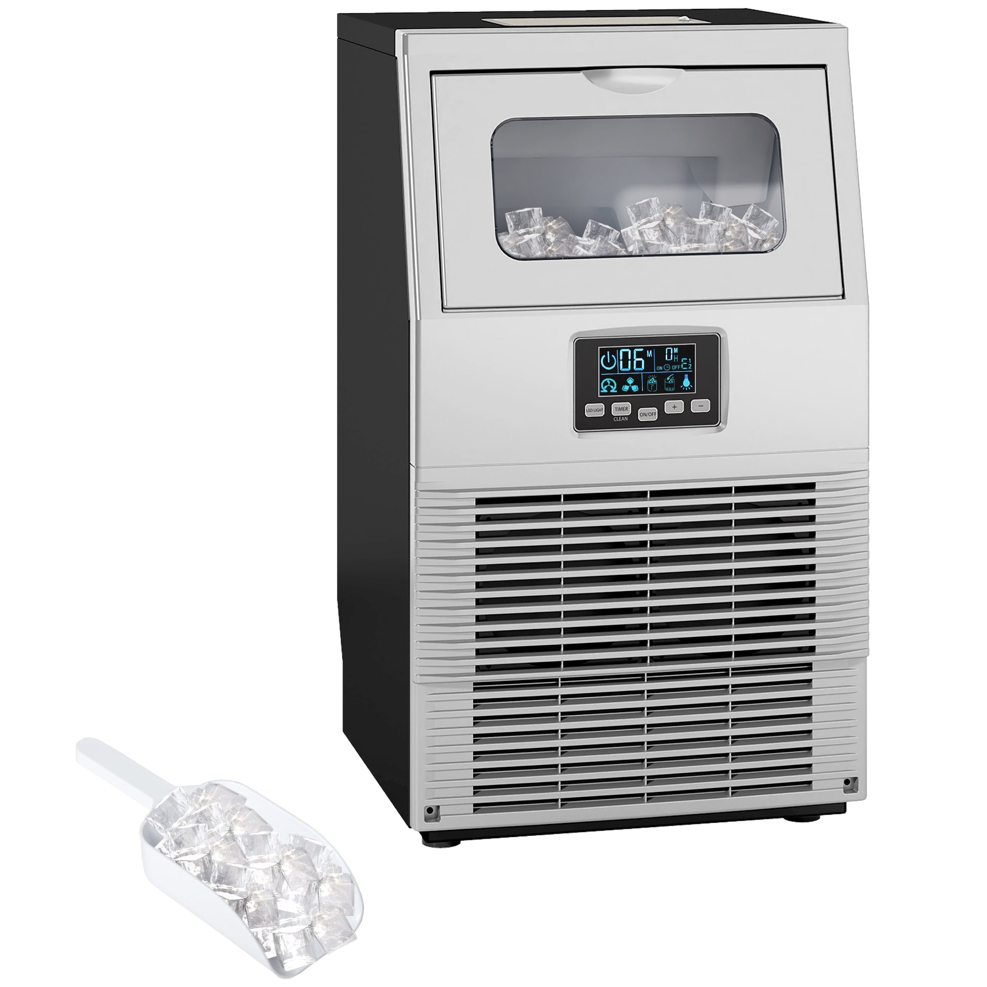 HOMCOM Commercial Ice Maker Machine, Freestanding Industrial Ice Cube Maker with Digital Control, Ice Scoop, Self-cleaning, 4kg Ice Storage, 30kg/24 Hours for Home, Office, Bar, Restaurant 