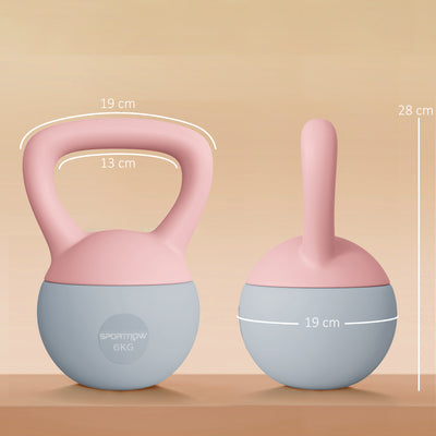 SPORTNOW 6KG Soft Kettlebell, Kettlebell with Non-Slip Handle for Home Gym, Weight Lifting, Strength Training, Pink/Grey 