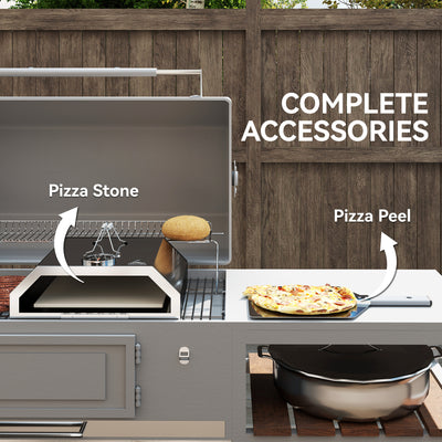 Outsunny 8 in Portable Stainless Steel BBQ Grill Top Pizza Oven with Built-in Thermometer and Viewing Window for Gas and Charcoal BBQ Grills, Includes Carry Handles, Pizza Stone and Peel, Silver Tone 