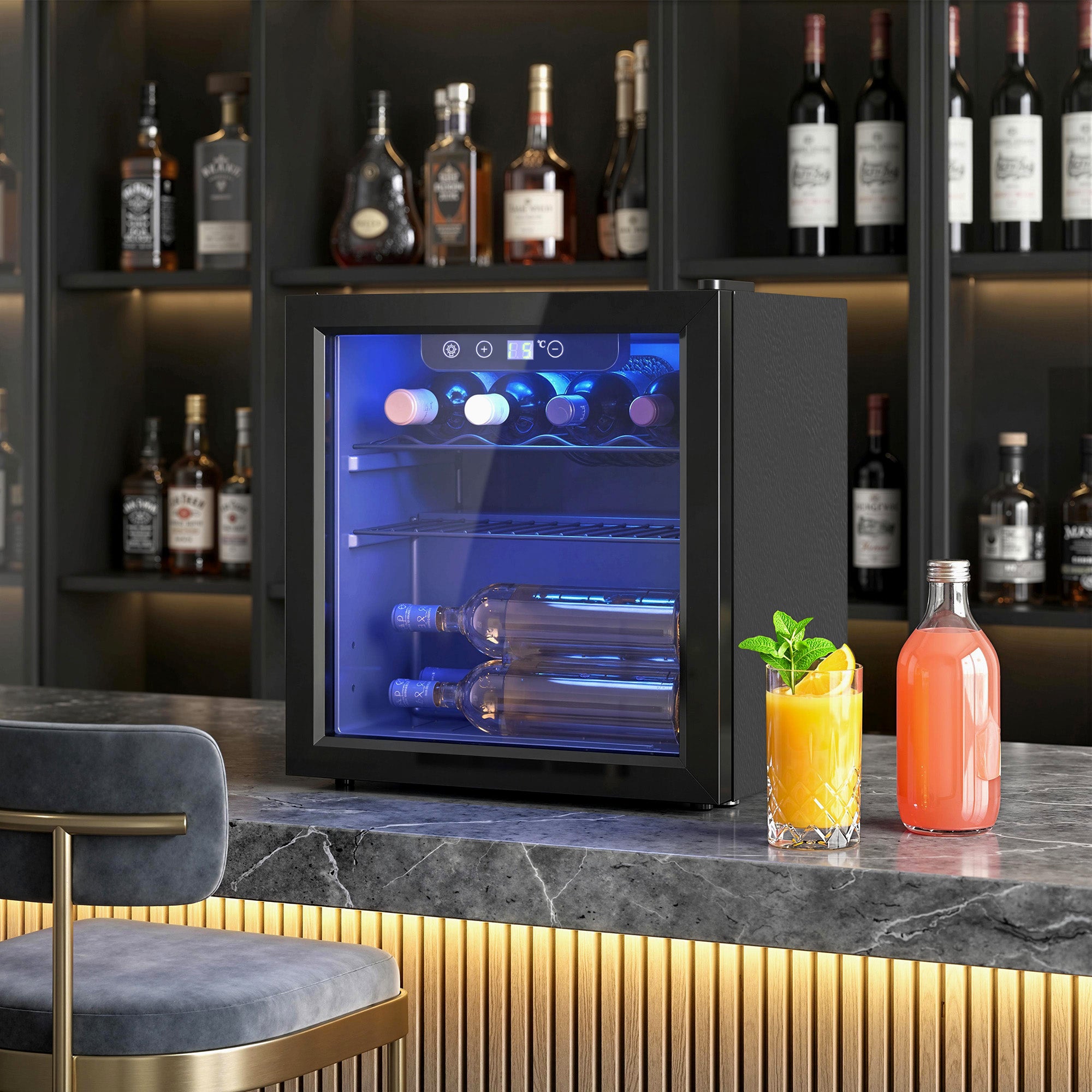 HOMCOM 12 Bottle Wine Cooler, 36 Litre Capacity, 4-16°C Under Counter Drinks Beer Wine Fridge with Glass Door, LED Light, Black 