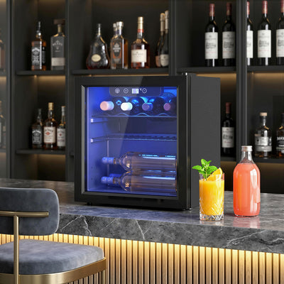 HOMCOM 12 Bottle Wine Cooler, 36 Litre Capacity, 4-16°C Under Counter Drinks Beer Wine Fridge with Glass Door, LED Light, Black 