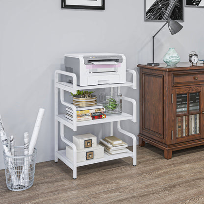 HOMCOM 3-Tier Printer Stand with Storage Shelves, Printer Table, 55 x 40 x 77cm Printer Shelf for Home Office, Study, White 