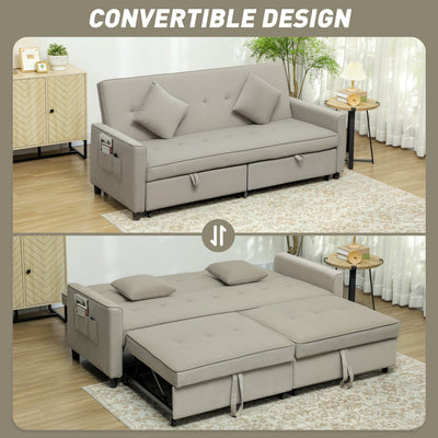 HOMCOM Three-Person Velvet-Feel Sofa Bed - Beige 