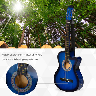 HOMCOM 38 Inch Full Size Blue Classical Acoustic Electric Guitar Kids Guitar and Junior Guitar   Premium Gloss Finish w/Case - Blue 