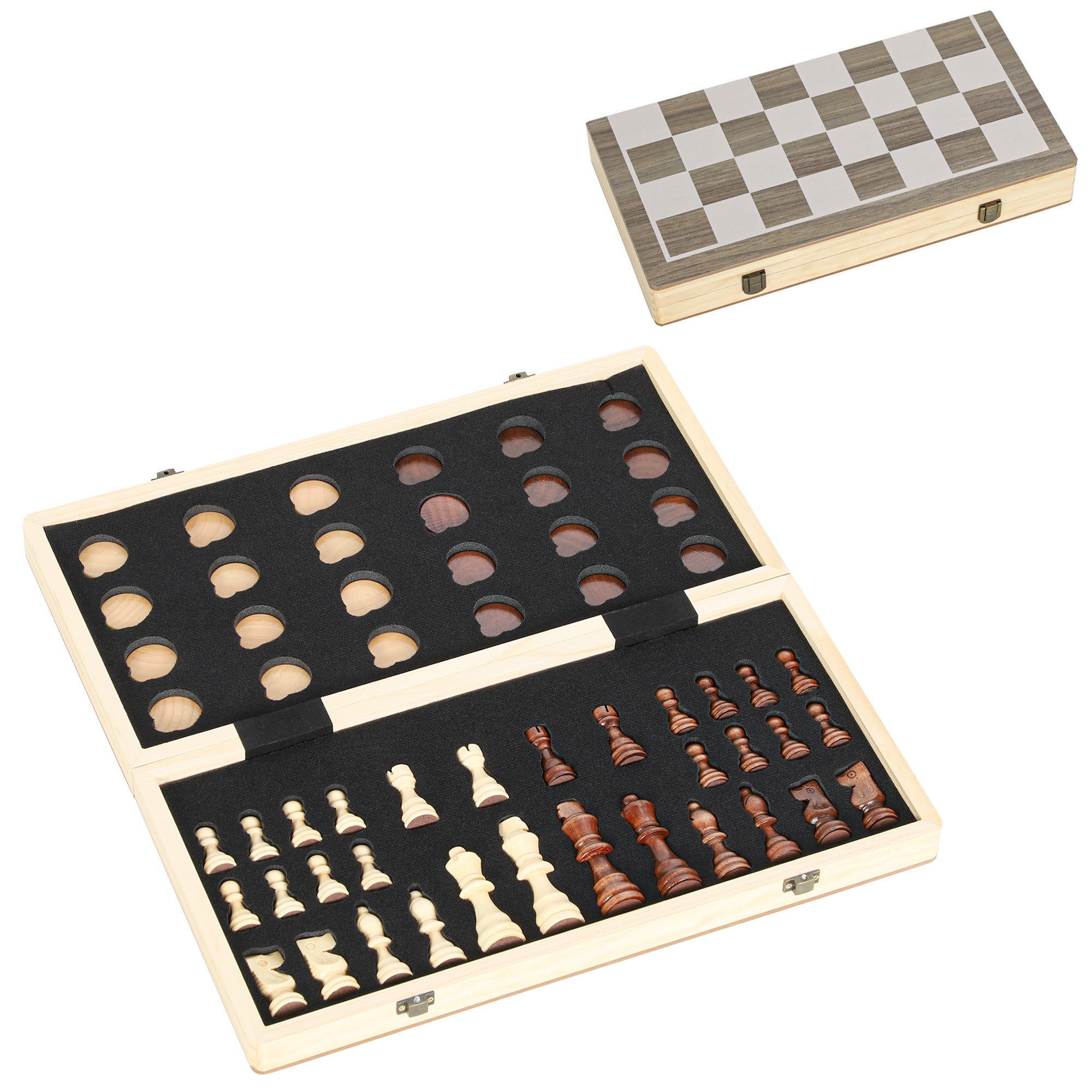 SPORTNOW 15 Inch Chess Set, Foldable Chess and Draughts Set, Brown 