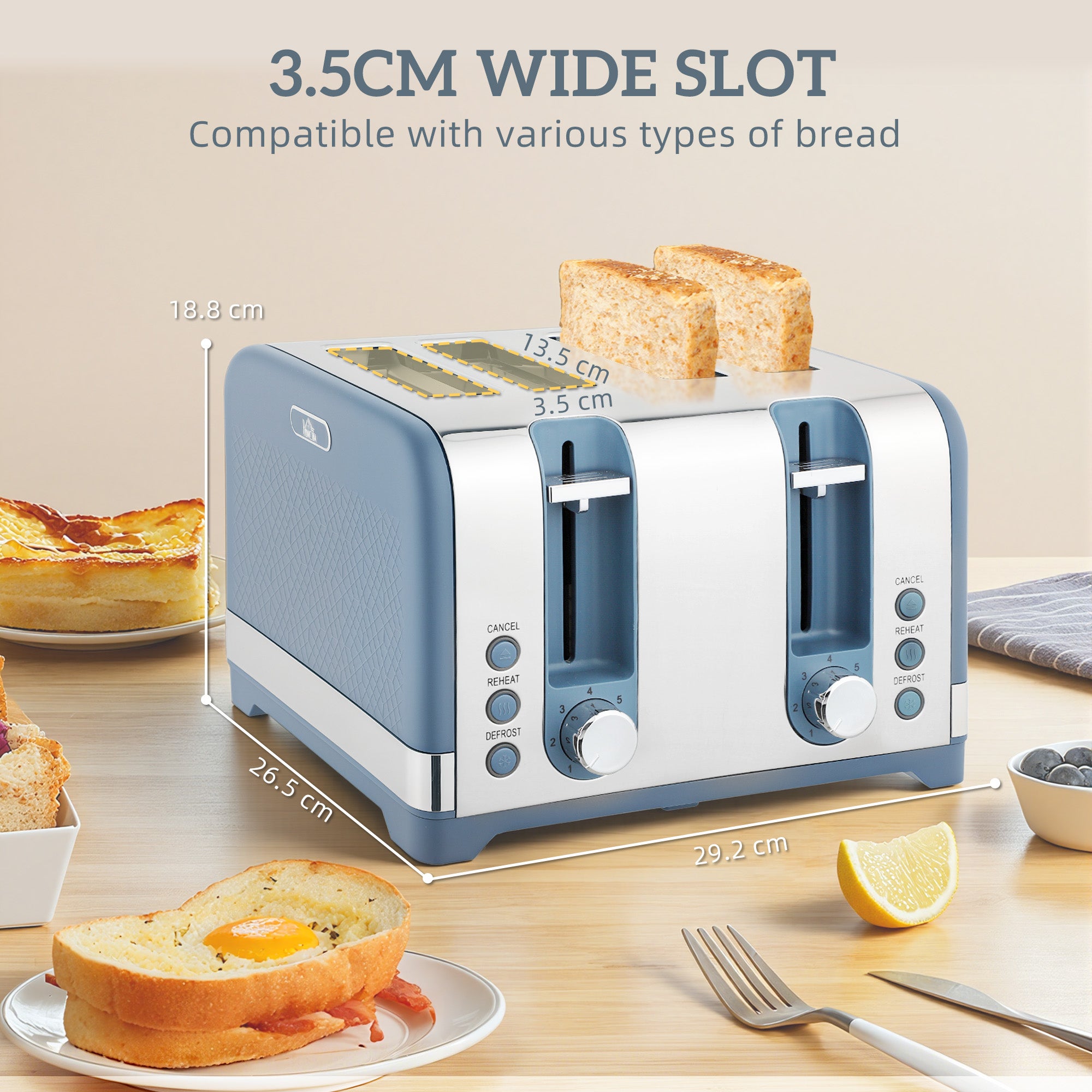 HOMCOM Sleek Textured Kettle and Four-Slice Toaster Set - Blue 