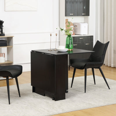 HOMCOM Foldable Dining Table, Extendable Drop Leaf Table with 2-tier Shelves, Small Dinner Table with Rolling Casters 