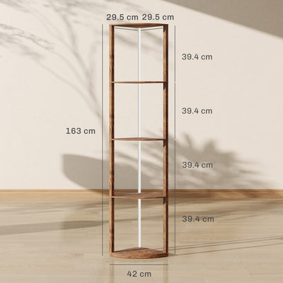 HOMCOM RGB LED Floor Lamp with Shelves, 5-Tier Dimmable Standing Lamp with Adjustable Brightness and Remote Control, Modern Corner Display Shelf Unit for Living Room Bedroom Office, Rustic Brown 