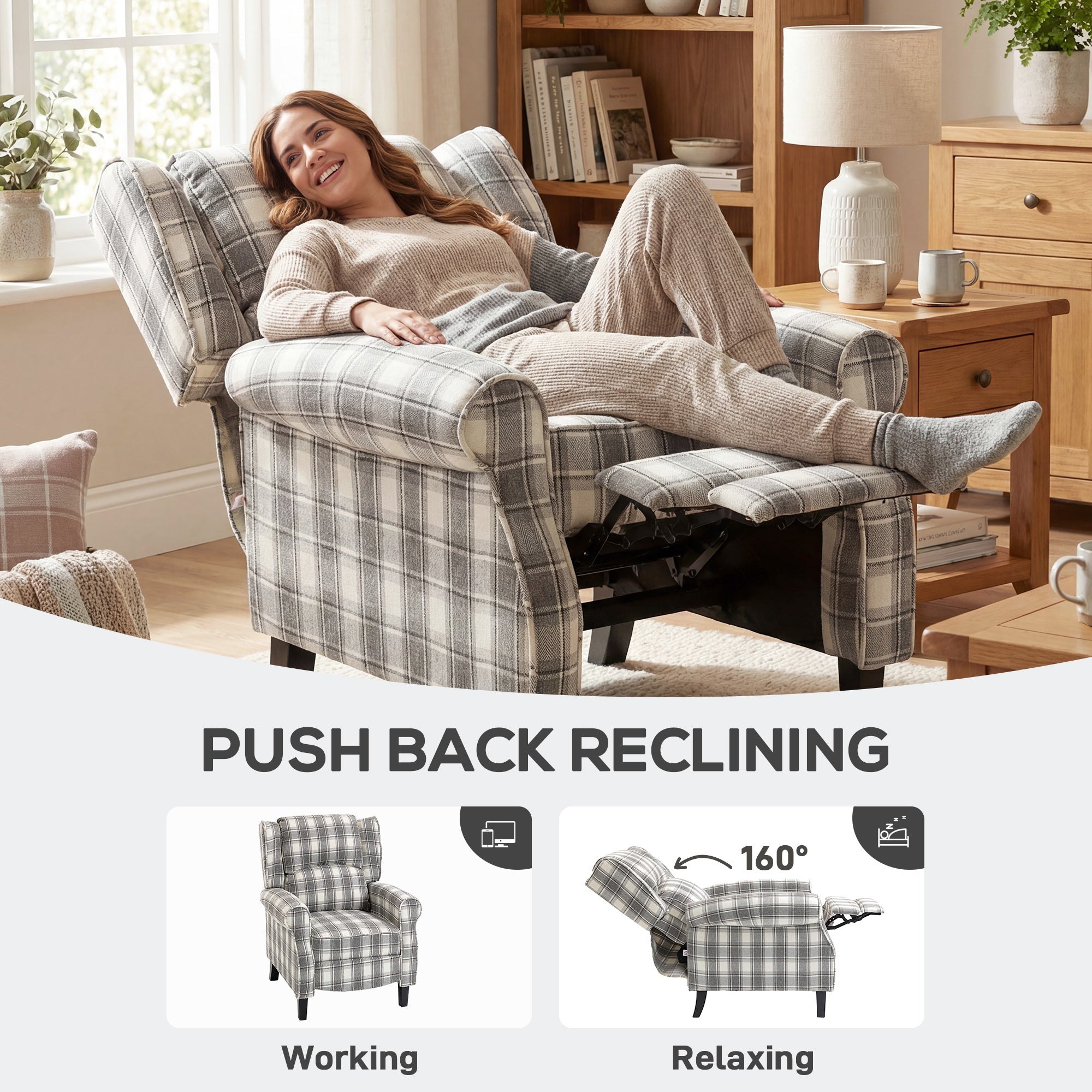 HOMCOM 160° Reclining Armchair, with Footrest - Grey and White 