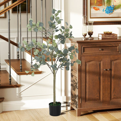 HOMCOM Decorative Artificial Plant, 5ft/ 150cm Silk Eucalyptus Tree with 230 Silver Dollar Leaves in Pot, Fake Plant for Home, Office, Living Room, Indoor Decor 
