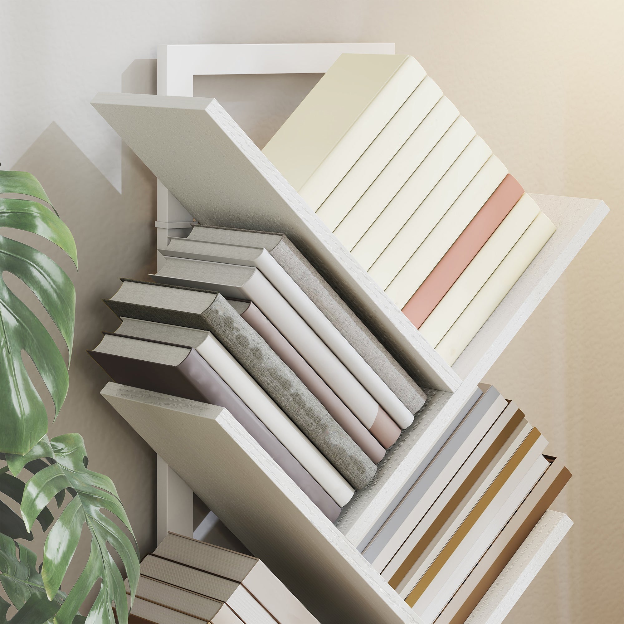 HOMCOM 9-Tier Tree Bookshelf, Industrial Free Standing Bookcase with Steel Frame, Display Storage White 