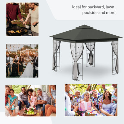 Outsunny 3 x 3(m) Steel Frame Double Roof Garden Gazebo - Grey 