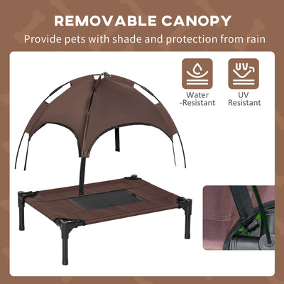 PawHut Raised Dog Bed Waterproof Elevated Pet Cot with Breathable Mesh UV Protection Canopy Coffee, for Small Dogs, 61 x 46 x 62cm 