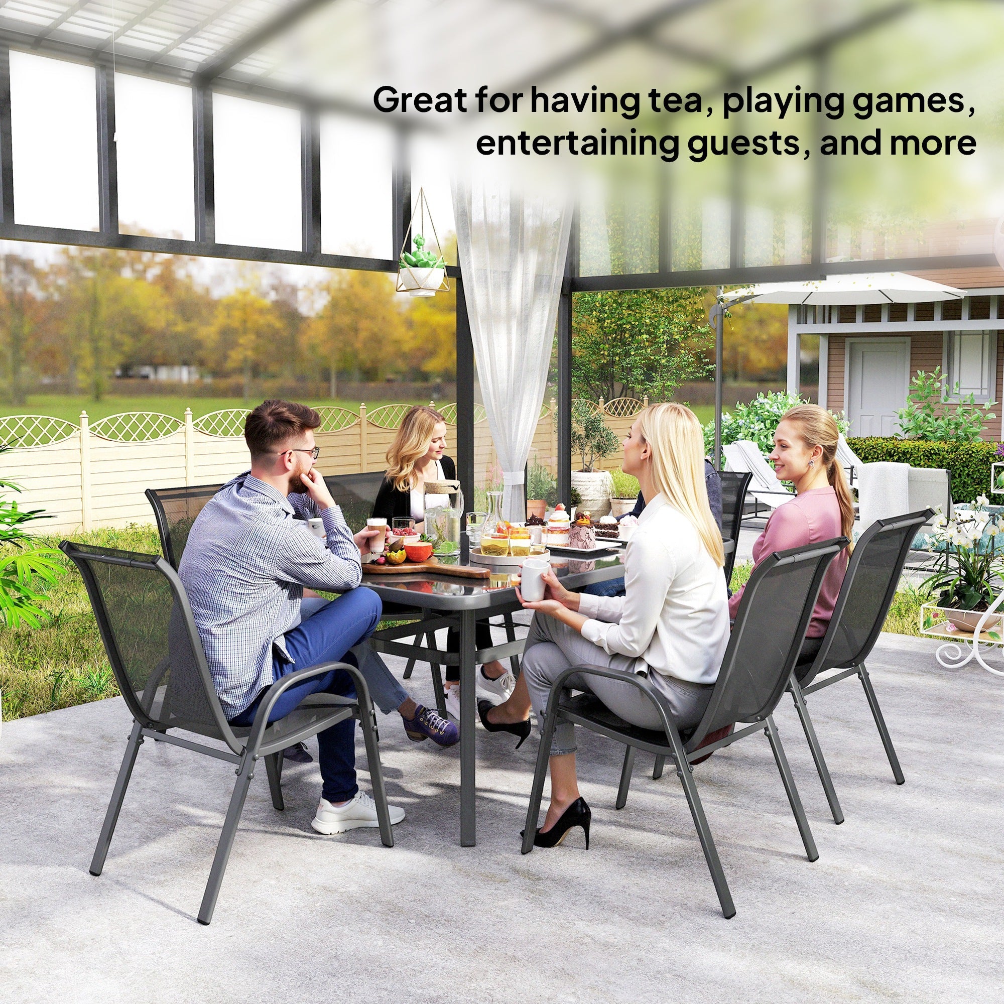 Outsunny Seven-Piece Outdoor Dining Set - Charcoal Grey 