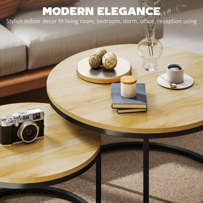 HOMCOM Set of Two Wood-Effect Stacking Tables - Natural 