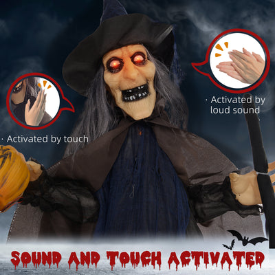 HOMCOM 6'2" Witch with Broomstick Halloween Animatronic, with Glowing Eyes 