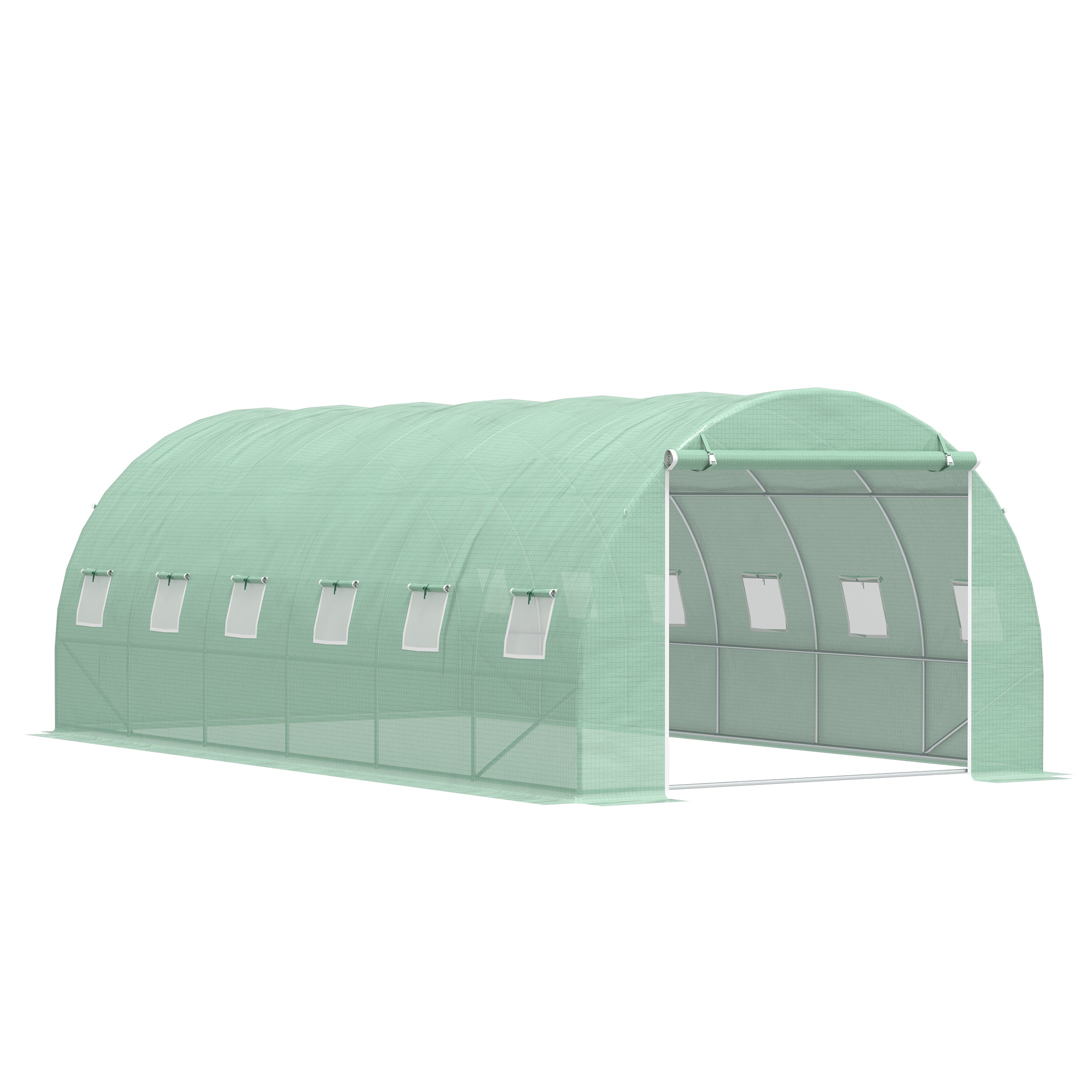 Outsunny 6 x 3 x 2 m Polytunnel Greenhouse with Roll-up Door and 12 Mesh Windows, Walk-in Garden Tunnel Warm House Tent with UV-resistant PE Cover and Galvanised Steel Frame, Green 