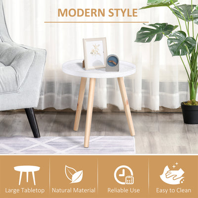 HOMCOM Coffee Table, Carved Floral Round Table with Tray-style Top and Wood Legs, Modern Side Table for Living Room, Set of 2, White 