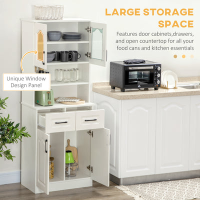 HOMCOM Kitchen Cupboard, Freestanding Storage Cabinet with 2 Adjustable Shelves, 2 Drawers and Open Counter for Living Room, Dining Room, 168cm, White 