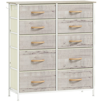 HOMCOM Chest of Ten Fabric Drawers - Natural Wood Finish 