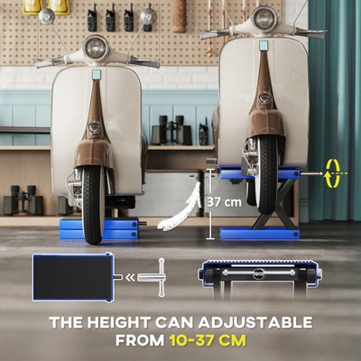 DURHAND 500KG Motorcycle Lift Scissor Jack, Height Adjustable Motorbike Stand with Anti-Slip Wide Deck, Heavy Duty Steel Motorbike Repair Lift Hoist Stand for Home Garage, Blue 