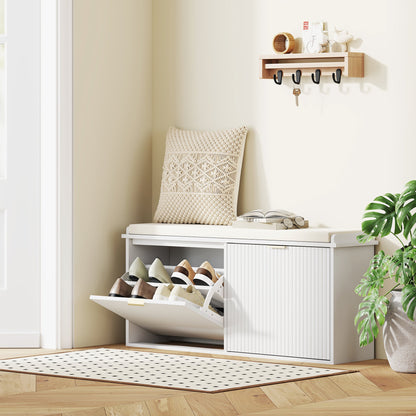 HOMCOM Elegant Ten Shoe Bench, with Top Seat - White 