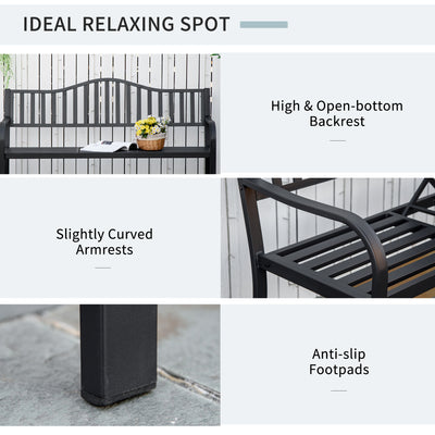 Outsunny Metal Outdoor Bench with Liftable Middle Table, Patio Loveseat, Garden Bench for Garden, Porch, Seats 2–3 People, Black 