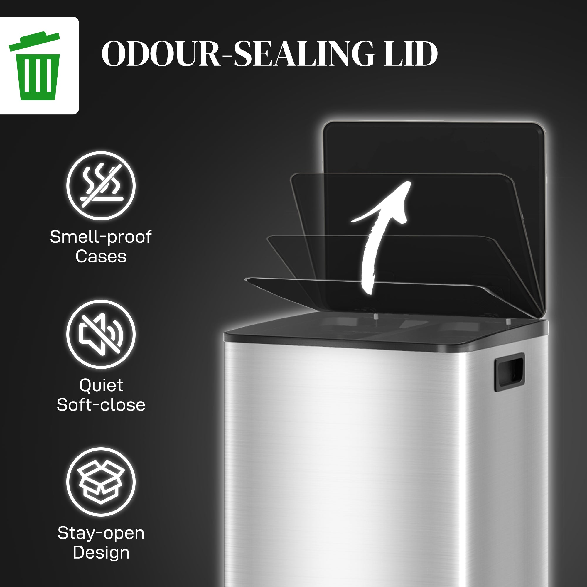 HOMCOM 40L Dual Compartment Stainless Steel Bin, with Deodoriser Holders - Silver Tone 