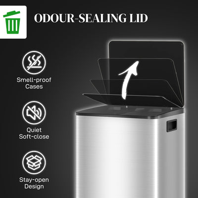 HOMCOM 40L Dual Compartment Stainless Steel Bin, with Deodoriser Holders - Silver Tone 