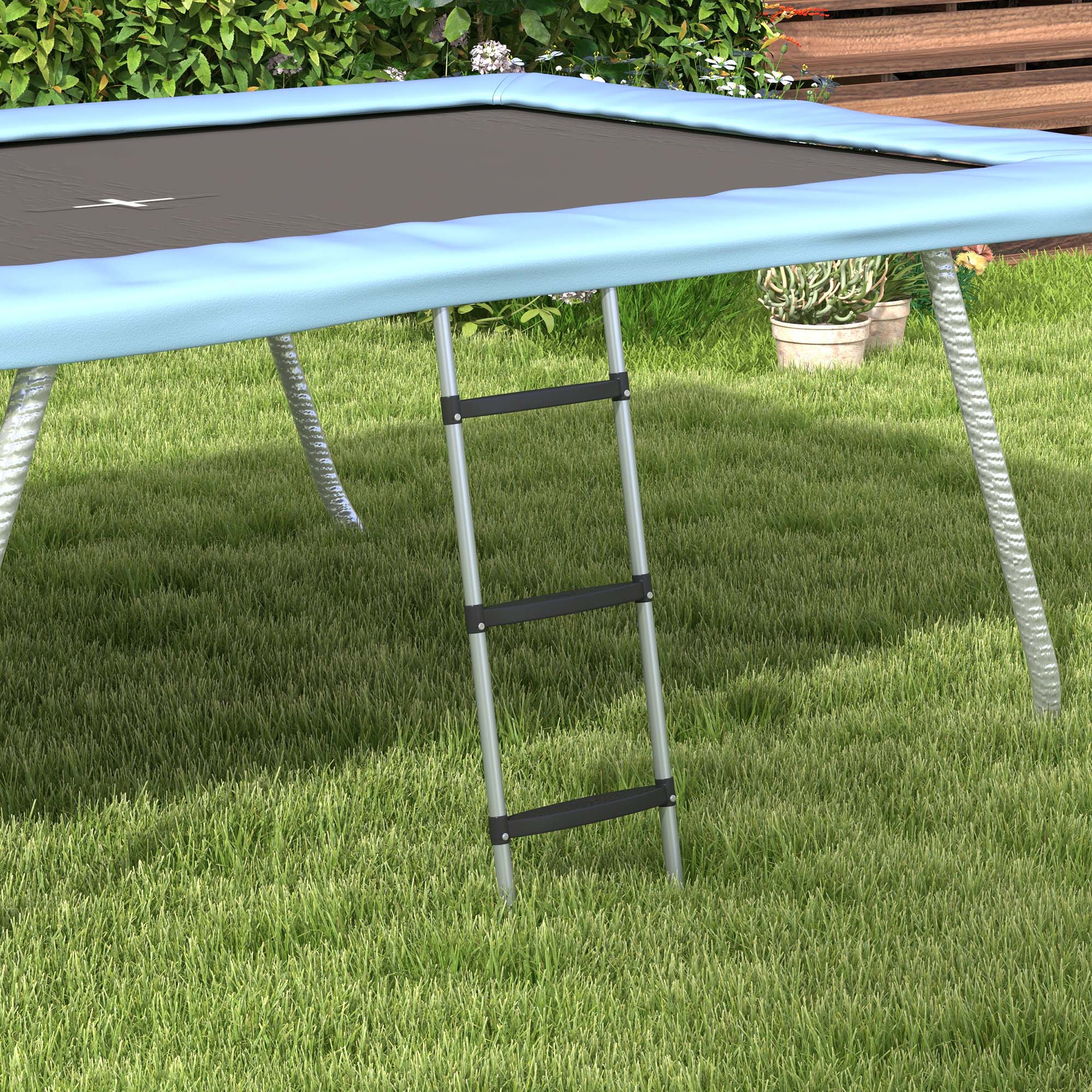 SPORTNOW Galvanised Steel Trampoline Ladder, 2 Steps/3 Steps Outdoor Trampoline Accessories for 6ft, 8ft, 10ft, 12ft, 13ft, 14ft, 16ft Trampoline, 97L x 32Wcm, Silver Tone 
