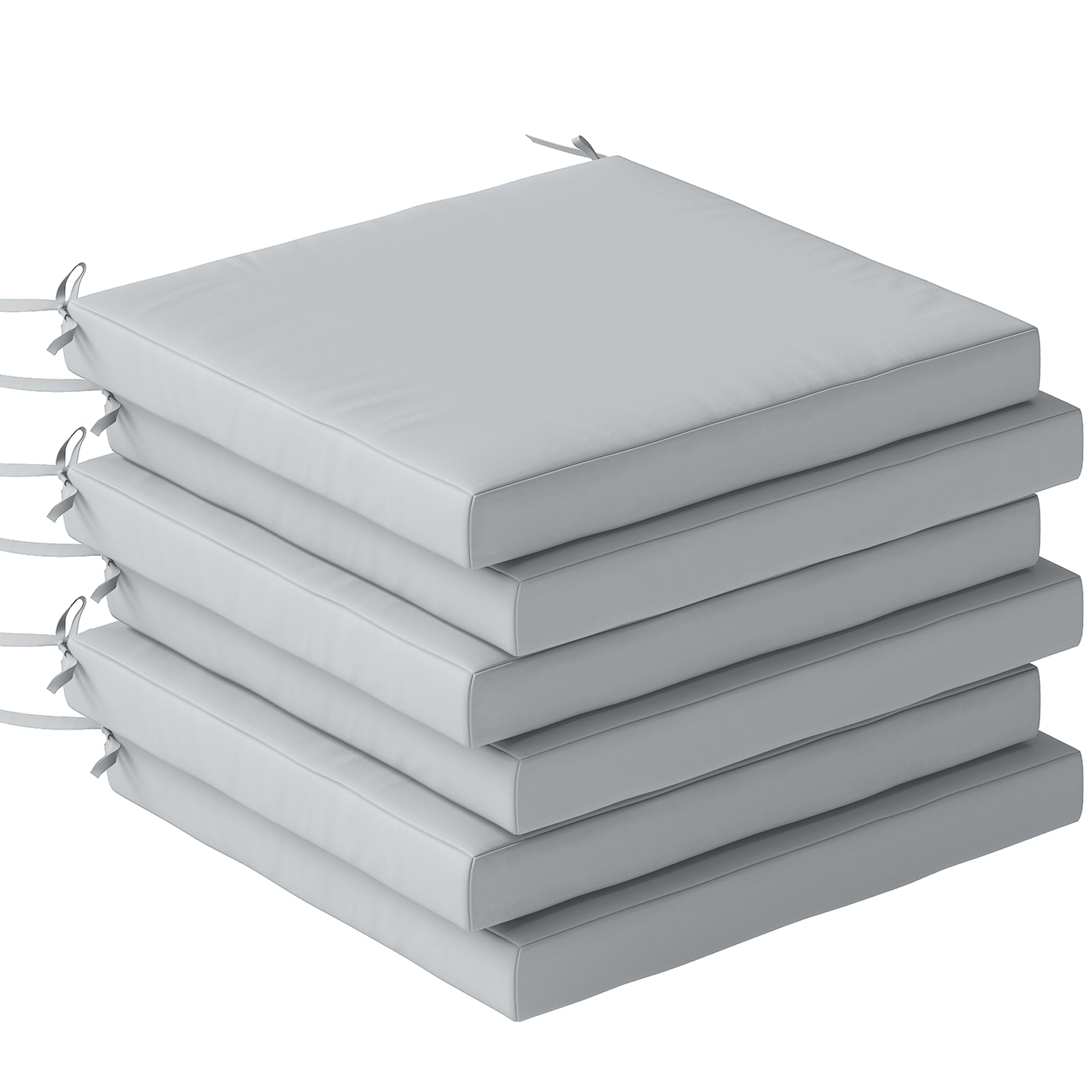 Outsunny Set of 6 Outdoor Seat Cushions with Machine Washable Cover, Water Repellent Seat Cushions Light Grey 