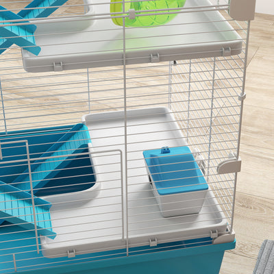 PawHut 6 Tier Hamster Cage, Small Animal Cage with Tubes, Exercise Wheel, Ramps, Hut, Food Dish, Water Bottle, Light Blue 